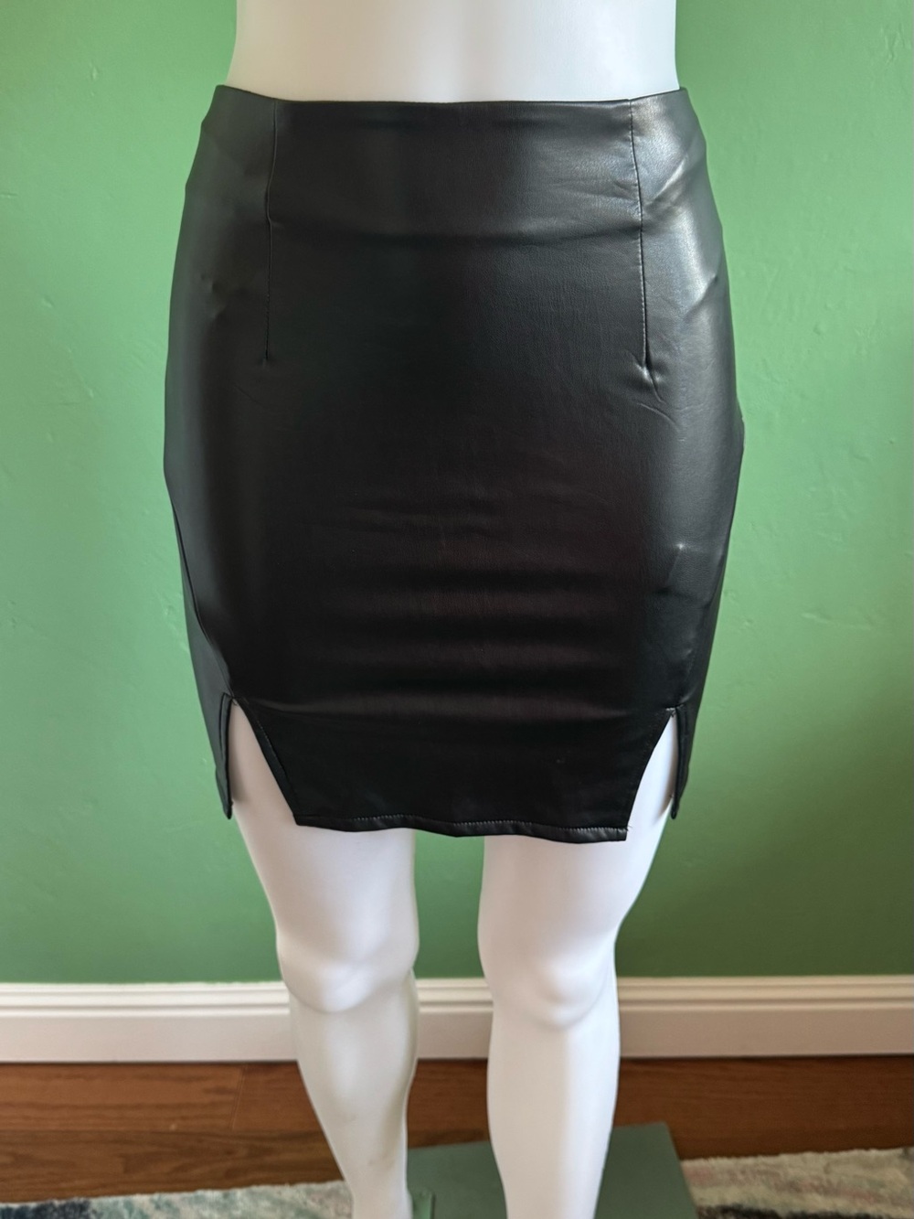 Akira Black Faux Leather Mini Skirt with Front Slits